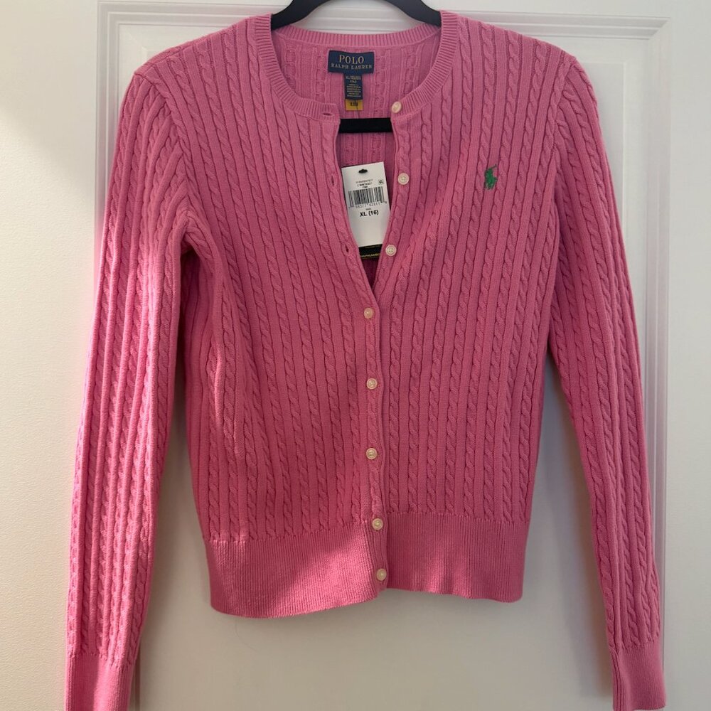 Polo Ralph Lauren Girls' XL 16 Mini-Cable Button Front Cardigan fits Woman XS